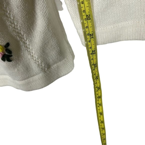 Vintage 60s Off White Floral Embroidered Knit Button Up Cardigan Medium - Picture 5 of 6
